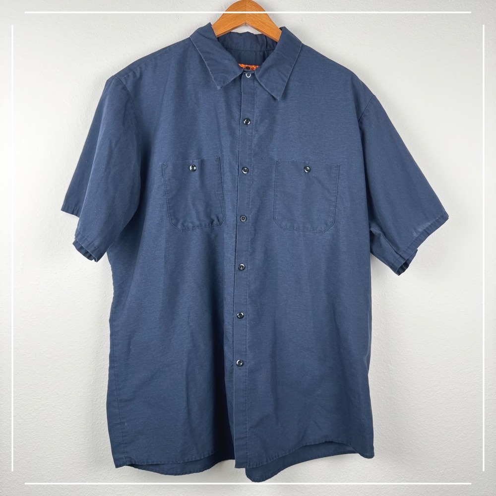 Red Kap Work Shirt Mens XXL Navy Blue Excellent Workwear Casual Short Sleeve